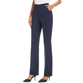 iChosy Women's Stretchy Straight Leg Dress Work Pants Business Office Casual Slacks with Pockets Navy 10 Regular