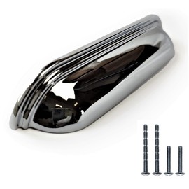 Sets of 6 Cup Handles &/or Knobs for Kitchen cabinets, Shell Handles for Drawers Polished Chrome Fittings by FFF (128mm Between fixings)