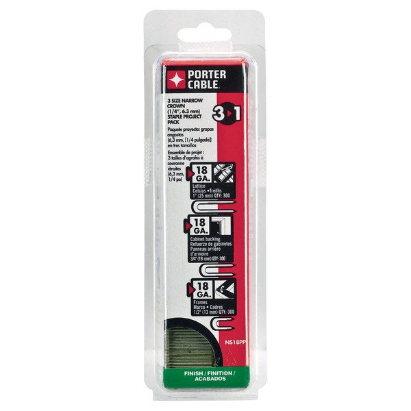 PORTER-CABLE NS18Pp 18 Gauge Narrow Crown Staple Project Pack, 900 Count, Various Sizes