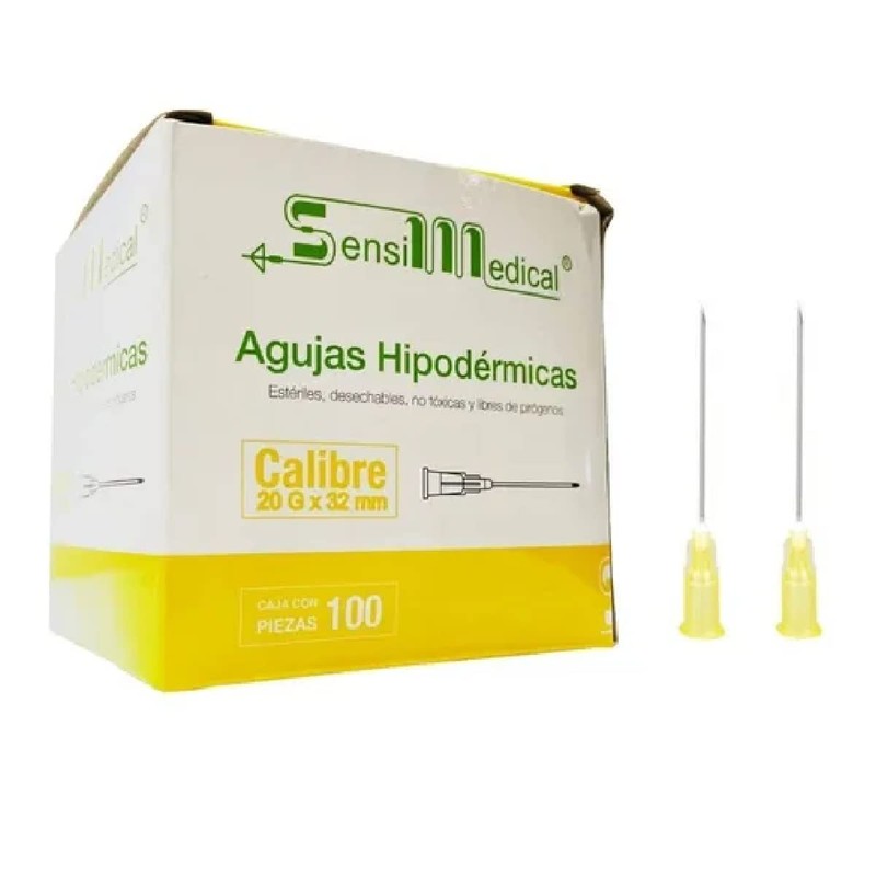 SENSIMEDICAL | Aguja Hipodérmica Calibre 20gx32 mm Pabellón Amarilla Caja
