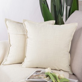 Madizz Set of 2 Linen Cushion Covers 24x24 inch, 60x60 cm, White Soft Decorative Throw Pillow Cases for Sofa Bedroom Pillow Shell