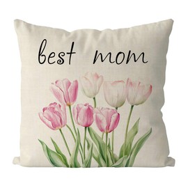 GAGEC Mothers Day Pillow Covers 18x18 Inch Tulip Floral Throw Pillowcase Home Sofa Bedroom Living Room Holiday Spring Farmhouse Decor Cushion Case Happy Mothers Day Decorations