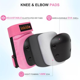 Inkidio Kids/Women/Men Protective Gear Set with Knee Pads, Elbow Pads, and Wrist Guards, Ideal for Roller Skate Inline Skating Skateboard Scooter Riding Cycling Bike(Medium, Pink)