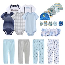 MAMIMAKA Newborn Layette Gift Set Bodysuits Pants for Baby Girl and Boy 24 Piece Essentials and Accessories 0-12Months