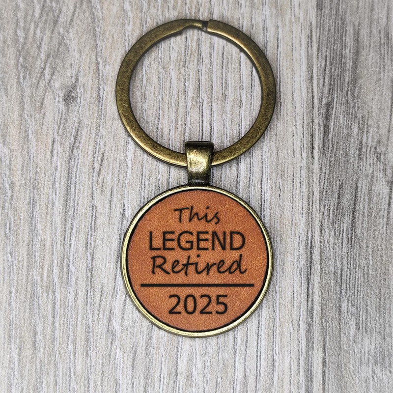 Retirement Gift Keyring, Leather Engraved Key Chain (This Legend Retired)
