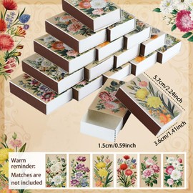 FuWeave 60 Pcs Spring Flower Blank Matches Containers 2.24 x 1.42 x 0.59 Inches Floral Match Holder Baby Shower Tea Party Favor for Guests Decorative Match Storage Boxes(Spring)