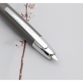 JINHAO 10 Press Fountain Pen, Retractable Metal Pen with Ink Converter (EF Nib 0.38mm, Striated Dark Gray)