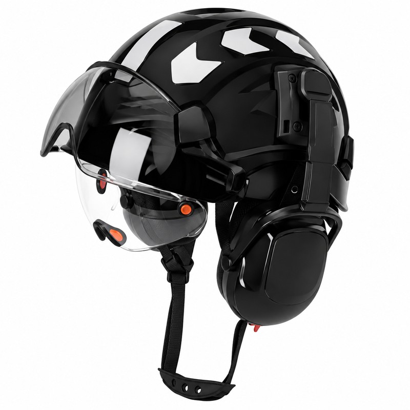 Safety Helmet with Built-In Visor & Removable Earmuffs – Style