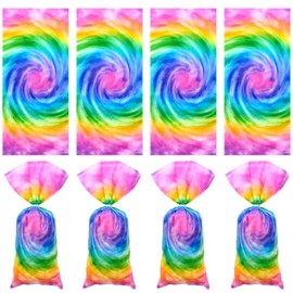 Tie Dye Gift Bags,Rainbow Party Favor Bags 50 PCS,Colorful Cellophane Bags Cookie Bags Candy Bags With Silvery Twist Ties for Tie Dye Themed Birthday Wedding Party