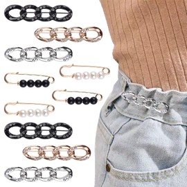 URROMA 10Pcs Set of Chain Pins, Pearl Pins Waist Tightener Safety Pin for Sweater Shawl Collar Dresses Cardigan Clips Elegant Pearl Decor Accessories