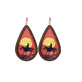 Western Cow Sunflower Earrings Natural Wooden Cactus Teardrop Turqoise Animal Print for Women Wild West Texas Costume Christmas Jewelry-Desert