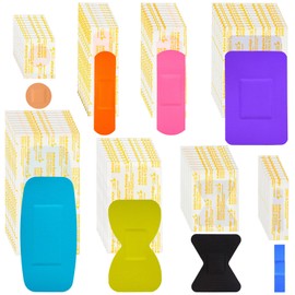 Lounsweer 720 Pcs Variety Bandages Pack Assorted Sizes Fingertip Bandages Waterproof Bandages Breathable Adhesive Bandages Bulk for First Aid Wound Care Scrapes Blister (Vivid Color)