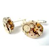 Watch Movement Cufflinks embedded with synthetic Rubies, Oval Shaped *