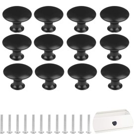 Yeenano Cabinet Round Knob,12 Pieces Stainless Steel Cabinet Knob with Screws,for Single Hole Handle Black Cabinet Shoe Wardrobe Drawer Mushroom Door Dresser Buttons Handle Simple Drawer Round Handle