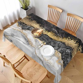 TKS MITLAN Marble Gold Foil Tablecloth 52 x 70 Inch Rectangular Stone Smooth Glitter Blobs Granite Textures Luxury Art Painting Oblong Table Cloth Kitchen Table Decorations for Home Dinner Party