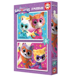 Educa - Set of 2 children's puzzles with 20 pieces. SuperKitties | Dimensions: 28 x 20 cm. Recommended from 4 years (20340)