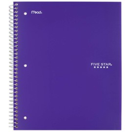 Five Star Spiral Notebook, 3-Subject, Wide Ruled Paper, 10-1/2" x 8", 150 Sheets, Amethyst Purple (38737)