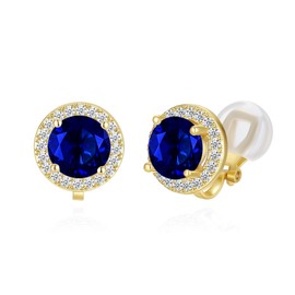 YOQUCOL 8MM Blue Cubic Zirconia Crystal Clip On Stud Earrings Round Non Pierced Earrings For Women