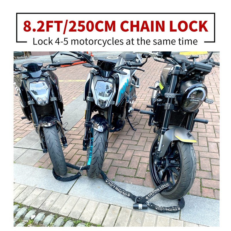 AKM Motorcycle Lock 8.2ft/250cmx10mm Thick Anti-Theft Heavy Duty Chain Locks