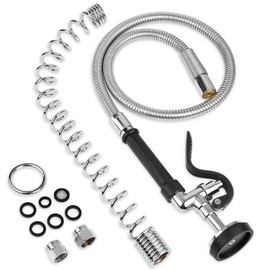 COOLWEST Pre Rinse Spray Valve with 44” Commercial Sink Sprayer Hose and Overhead Spring, Black Pre Rinse Sprayer with Stainless Steel Hose & Spring Replacement Kit for Commercial Kitchen Faucets
