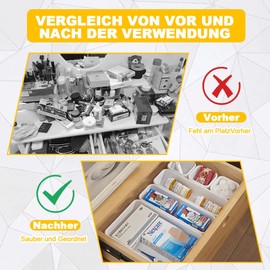 Tyafzzn 8 Stück Schubladen Organizer, AufbewahrungsBox mit 3 Größen, Rutschfester Organizer Box, Schubladeneinsatz, Schubladen Ordnungssystem für Makeup, Küchen, Schreibtisch(Weiß)