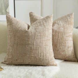 Mandioo Set of 2 Chenille Cushion Covers, Decorative Cushion Covers, Cosy Soft Cushion Cover, Sofa Cushion, Decorative Cushion, Couch Cushion, Decorative Cushion Cover for Bedroom, Living Room, 50 x 50 cm, Camel