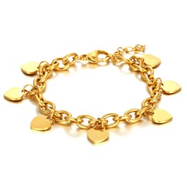 DEAROK Heart Bracelet for Women 14K Gold Plated Link Charm Friendship Bracelet Stainless Steel Bracelet Gift for Girls, 6.5+1.5 inchs, Stainless Steel, no gemstone
