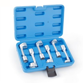 WAYCOJOY 6pc 1/2" Dr Diesel Injector Line Socket Wrench Set, 12pt Diesel Fuel Line Socket Set, 12 14 16 17 18 19mm Wrenches L-Type, Fuel Line Dismantling Removal Tool