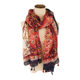 YOUR SMILE Large Boho Scarf for Women Lightweight Floral Printed Scarves Fall Winter Fashion Fringed Shawl wraps (19 Wine Red Boho)