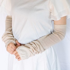 Linen Cotton Arm Cover With Finger Holes, Long Length, 23.6 Inches (60 cm), Unisex, UV Protection, Up to 99.7% (Flax)