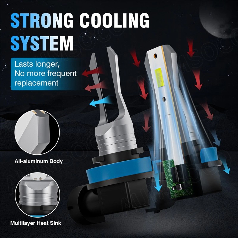 AUIMSOCO H11 H9 LED Headlight KIT Combo Bulbs 10000K High&Low