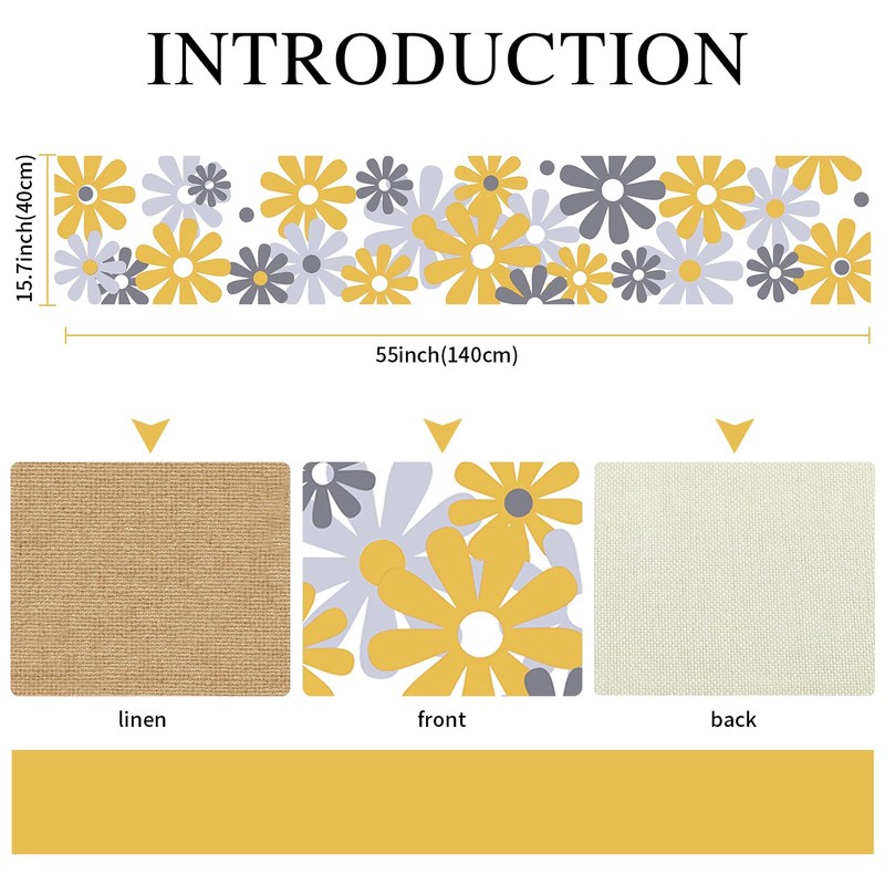 Table Runner Flowers Modern Yellow Grey Table Runner Tablecloth Restaurant