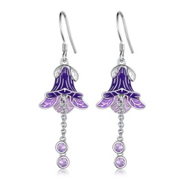 Amethyst Flower Earrings for Women 925 Sterling Silver Birthstone Flower Dangle Earrings Birthstone Jewelry Gifts for Women