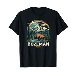 Vintage Bozeman Montana Sunset Mountains Cityscape T-Shirt