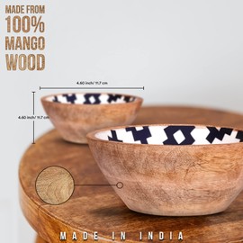 INDI AFFINITY Handmade Wooden Salad Bowl for Food Rustsic Wooden Bowl Set of 4 Small Wooden Mixing Bowl for Salad, Fruit & Dips. Eco Friendly Serving Bowls.