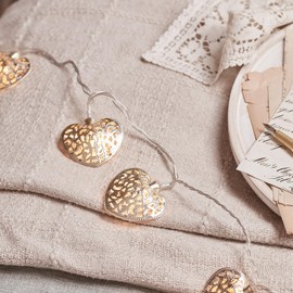 Lights4fun 20er LED silberne Herz Lichterkette mit Timer strombetrieben