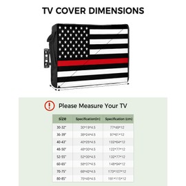 American Flag Red Line Outdoor TV Cover for 52 to 55 Inch Outside Flat Screen TV Cover - 600D Waterproof and Weatherproof TV Cover, Respect Firefighters Design Dustproof TV Display Protectors