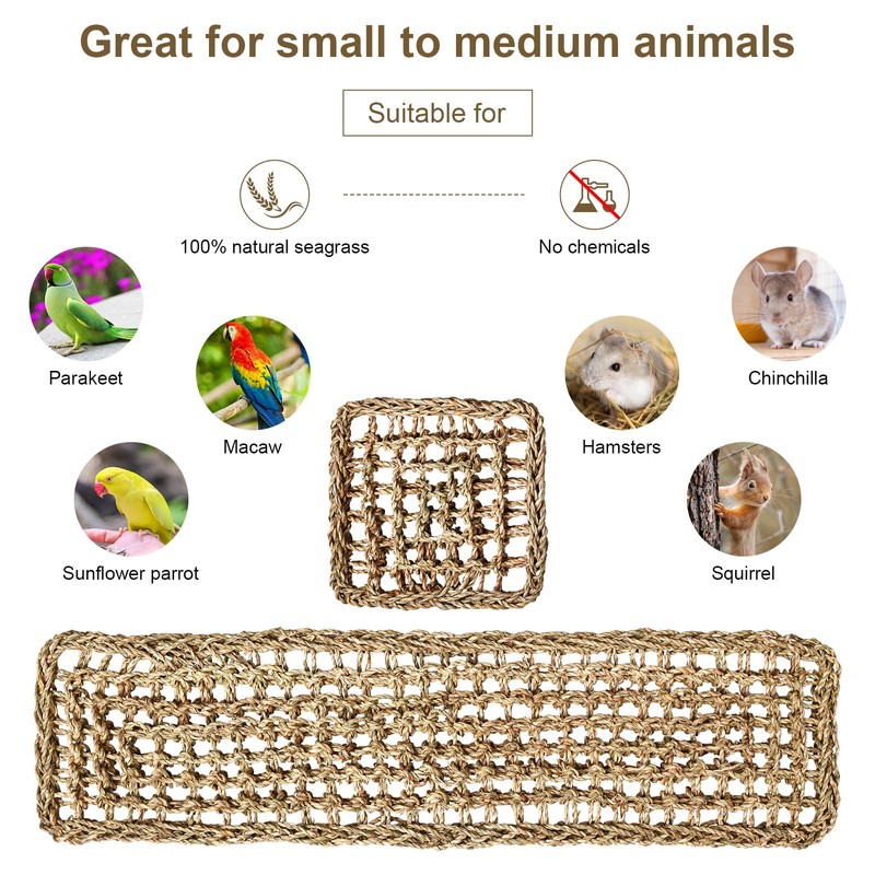 2Pcs Natural Sea Grass Parrot Mat - Foraging Chew Wall