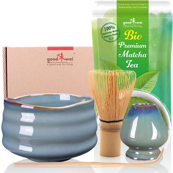 Tea Ceremony Set with High-Quality Matcha Bowl and Real Organic Matcha from Japan (Menouseki)