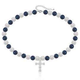 TYQSY 16-18 Inch Baseball Necklaces, Rhinestone Baseball Bead Necklace, Baseball Cross Necklace for Men, Adjustable Baseball Drip Bling Necklace, Athletic-Inspired Jewelry for Baseball Team Lovers