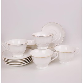 Guangyang 12 Pieces Tea Cup set Fine Porcelain 6oz Cup and Saucer set of 6 for Cappuccino Tea Flat White Coffee