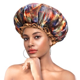mikimini Medium Shower Cap for Girls and Women, Mystery Shower Caps with Brown Tip, Reusable Waterproof Bath Shower Cap