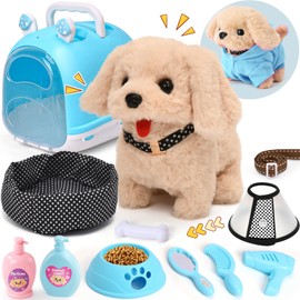 Tacobear Dog Toy Children Running and Barking, Electric Dog with Lead Dog Cage Dog Coat Interactive Pet Cuddly Toy Play Dog Gift Toy for Girls Boys 3 4 5 6 Years