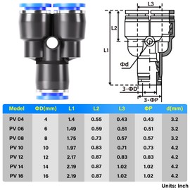 TAILONZ PNEUMATIC Blue Y spliter 3 Ways - 8MM Tube OD Push to Connect Tube Quick Fittings Push Lock PY-8 (Pack of 10)