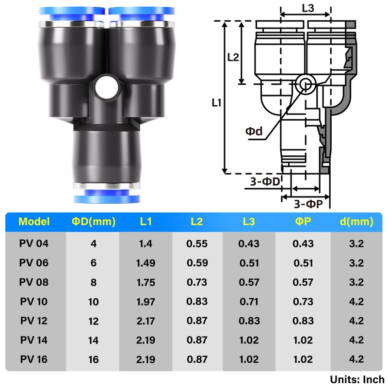 TAILONZ PNEUMATIC Blue Y spliter 3 Ways - 8MM Tube