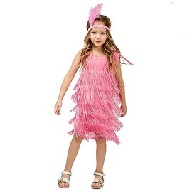 Gorgeous 1920s Girl Dresses: 1920s Gatsby Flapper Dress Round Neck Solid Color Vintage Fringed Sequin for Kids Costume Cocktail Art Deco Feather Prom Party Dress Pink 4-6 Years