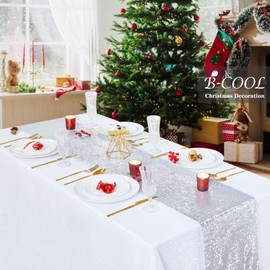 B-COOL Silver Sequin Table Runner Glitter Sparkly Table Runner 12 Packs 12x72 Inch Christmas Table Runner for Dining Engagement Outdoor Wedding Party Birthday Holiday Decor