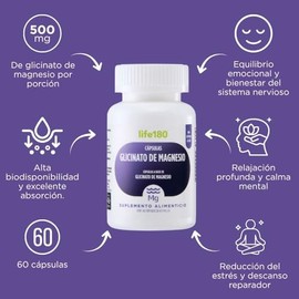 Life180 Glicinato de Magnesio con 60 Cápsulas | Suplemento Alimenticio para Relajación Profunda y Calma Mental