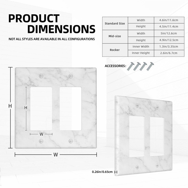 White Marble Faux Printed Double Gang Rocker Decorative Light Switch