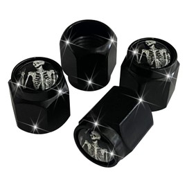 Skull Tire Valve Stem Caps Cover, 4 Pcs Metal Black Air Valve Cap, Aluminum Car Wheel Stem Caps, Universal Stem Covers for Cars, Trucks, Bikes, Motorcycles, Bicycles and Corrosion Resistant